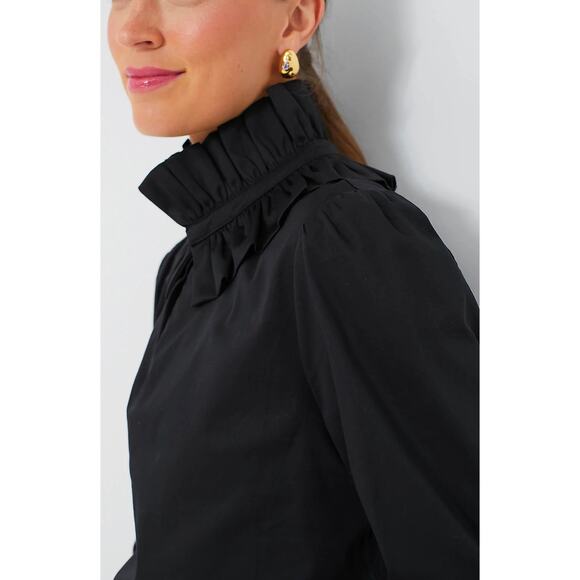 Tuckernuck Black Ruffled Mandarin Collar Blouse - Picture 5 of 9